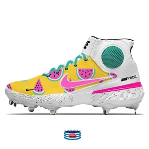 "Watermelon 2.0" Nike Alpha Huarache Elite 3 Mid Cleats by Stadium Custom Kicks