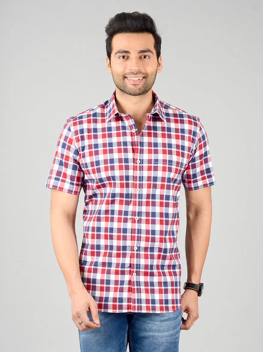 Red & Blue Checked Slim Fit Casual Shirt | JadeBlue