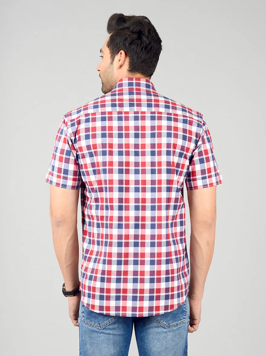 Red & Blue Checked Slim Fit Casual Shirt | JadeBlue