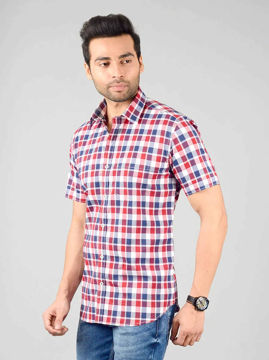 Red & Blue Checked Slim Fit Casual Shirt | JadeBlue