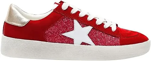 Red Rubber Sole Lace-Up Glitter Leather Star