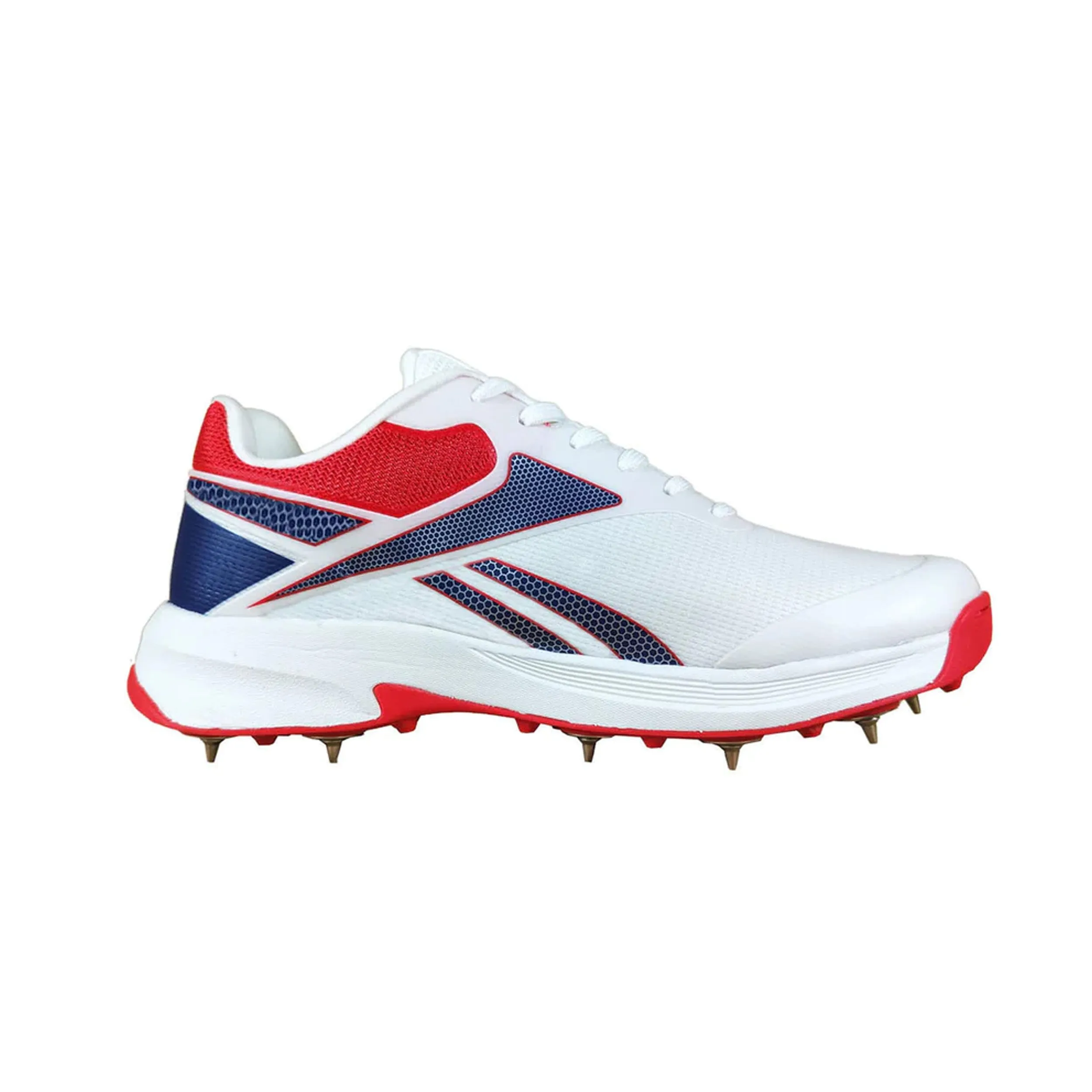 Reebok All Round Kaiser Cricket Spike Shoes (White/Victor Red/Victor Blue)