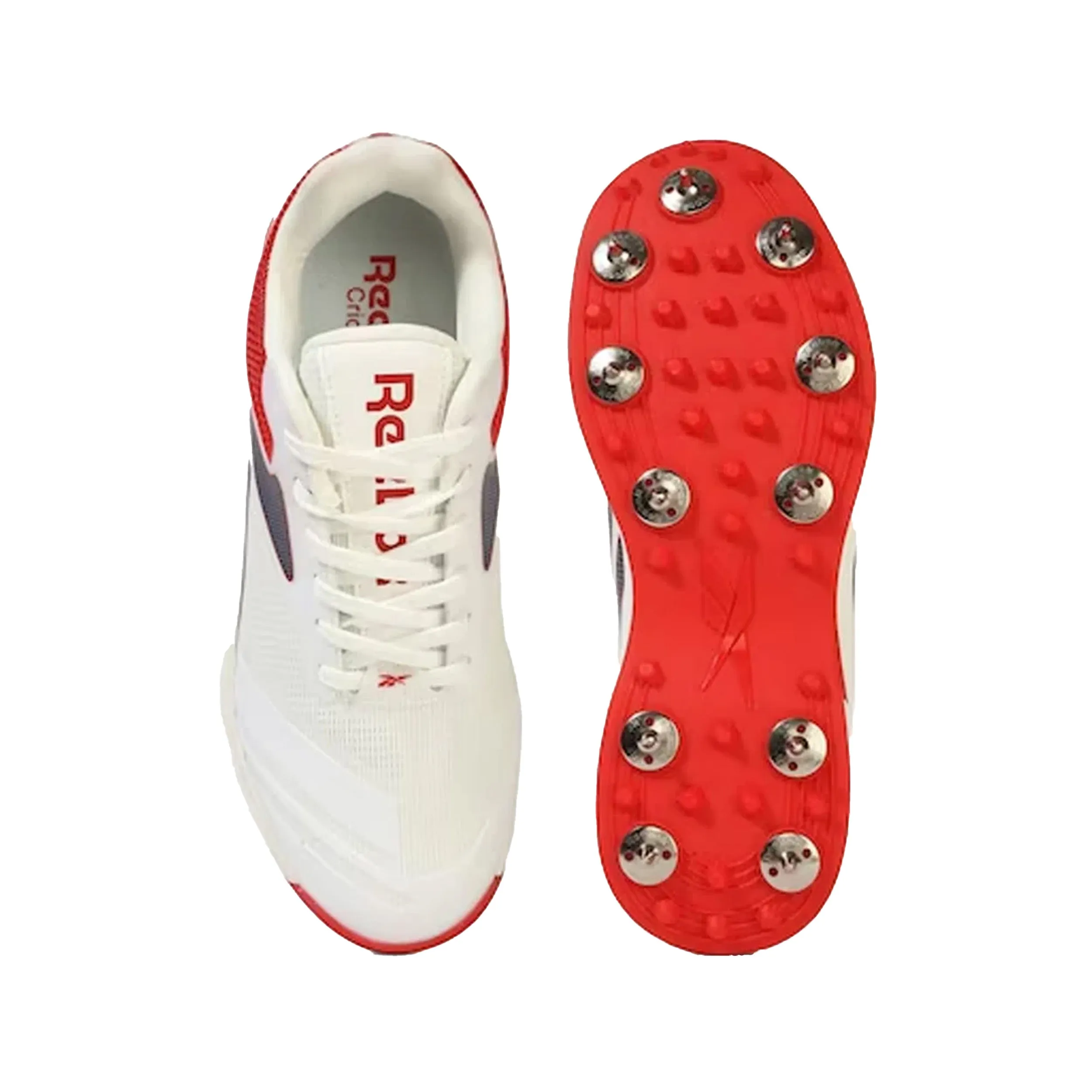 Reebok All Round Kaiser Cricket Spike Shoes (White/Victor Red/Victor Blue)