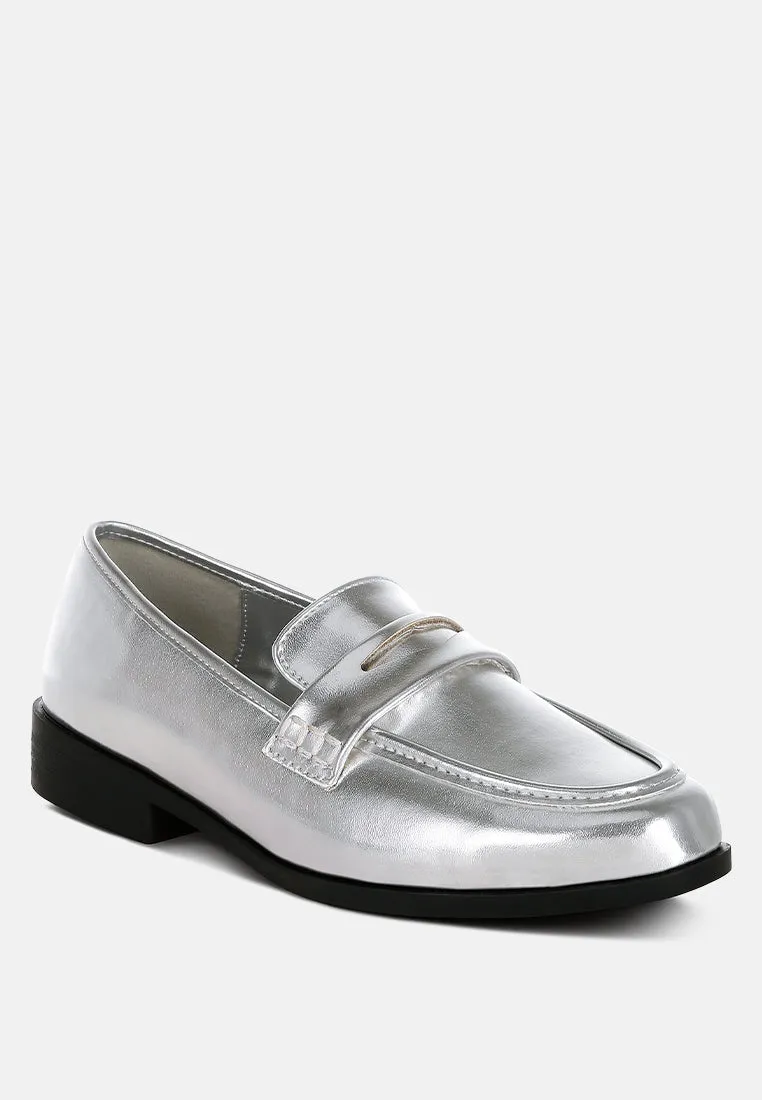 Rugle Metallic Faux Leather Flat Loafers