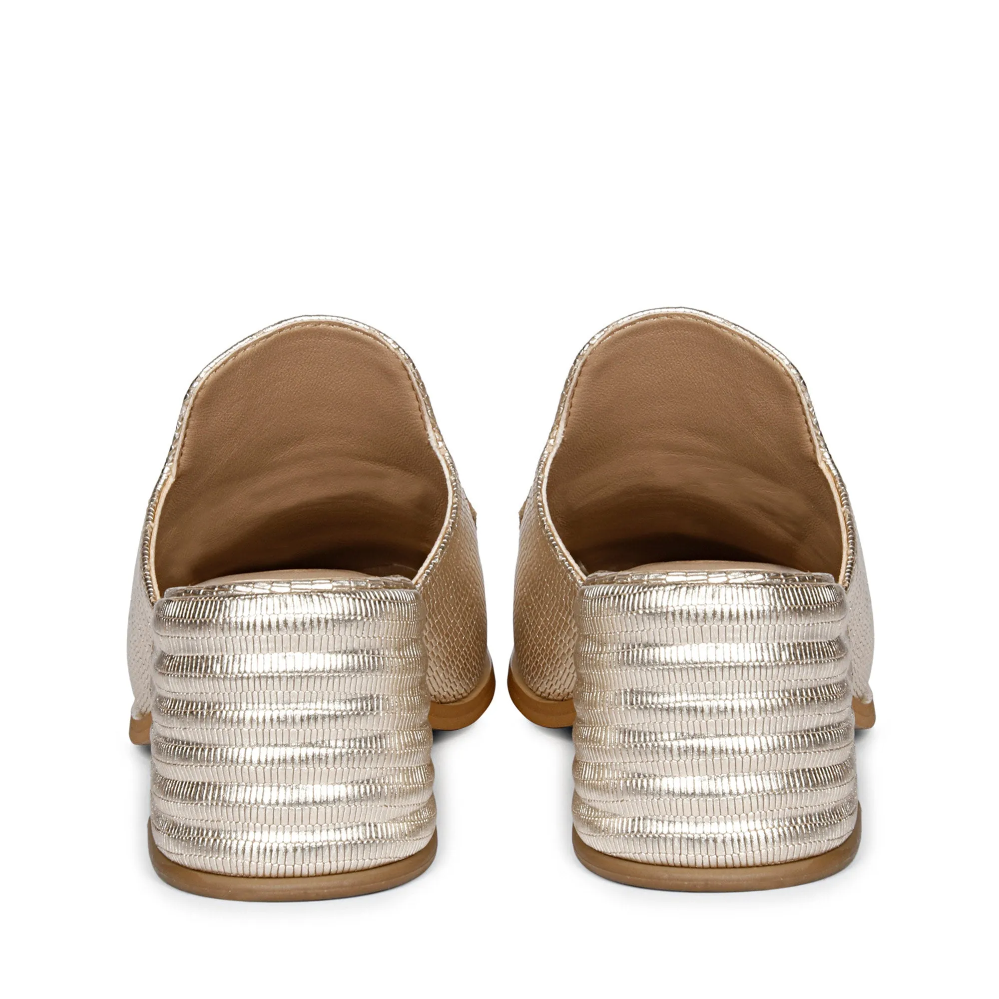 Saint Jasmine Gold Metallic Lizard Print Leather Moccasins