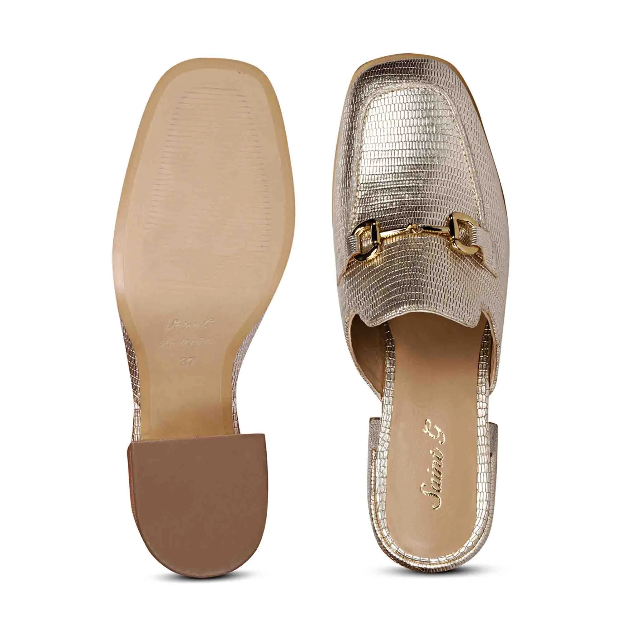 Saint Jasmine Gold Metallic Lizard Print Leather Moccasins