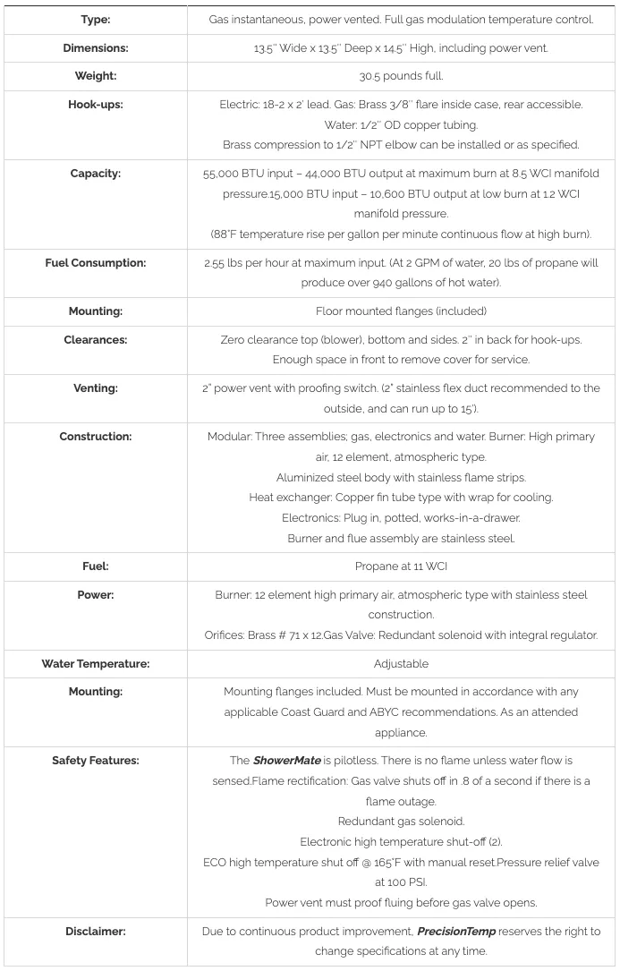 ShowerMate M-550 EC Propane Tankless Water Heater by Precision Temp