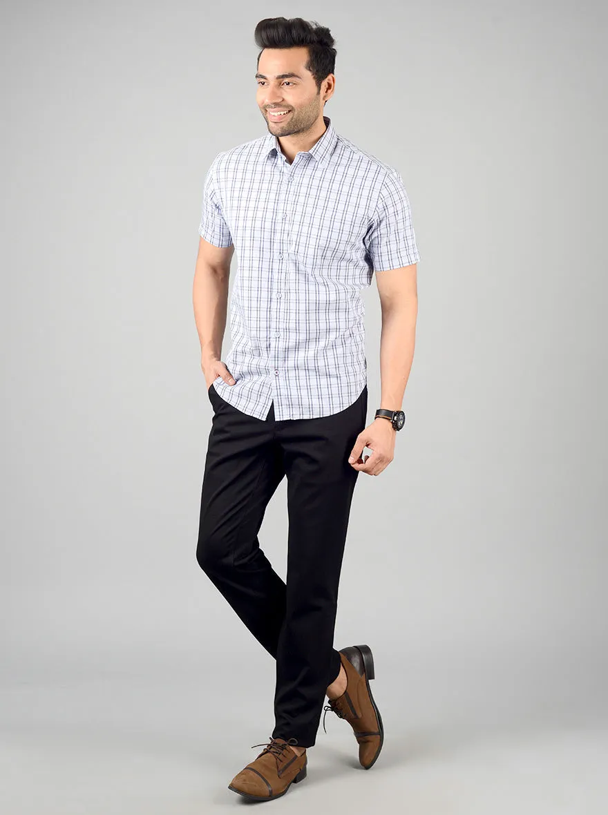 Sky Blue Checked Regular Fit Casual Shirt | Greenfibre