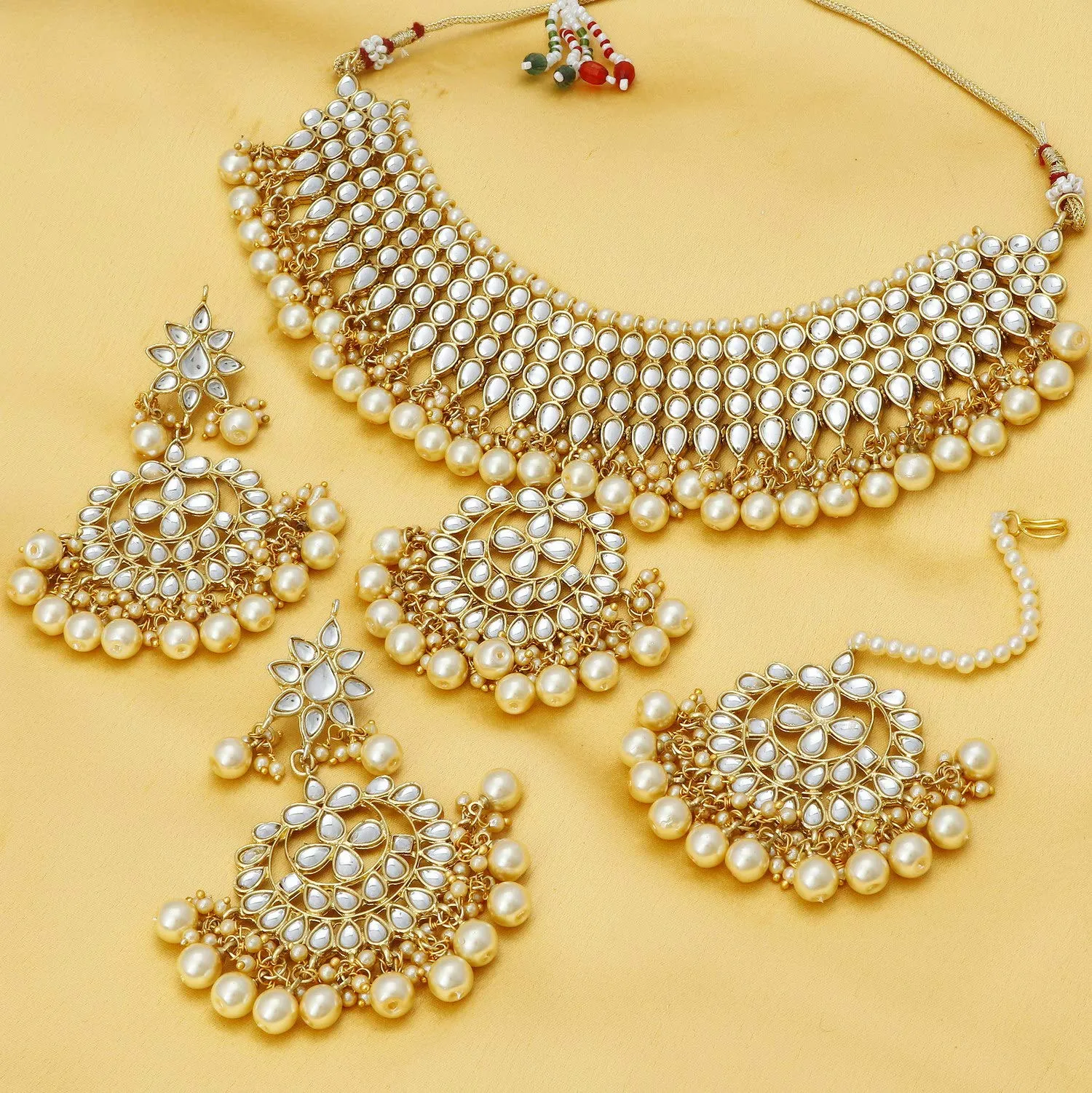 Sukkhi Trendy Kundan Gold Plated Wedding Jewellery Pearl Choker Necklace Set for Women (N73544)