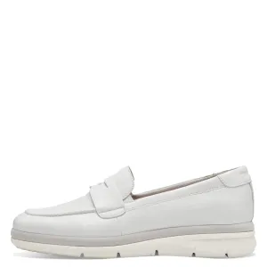 Tamaris White Leather Penny Loafers with Modern Off-White Sole