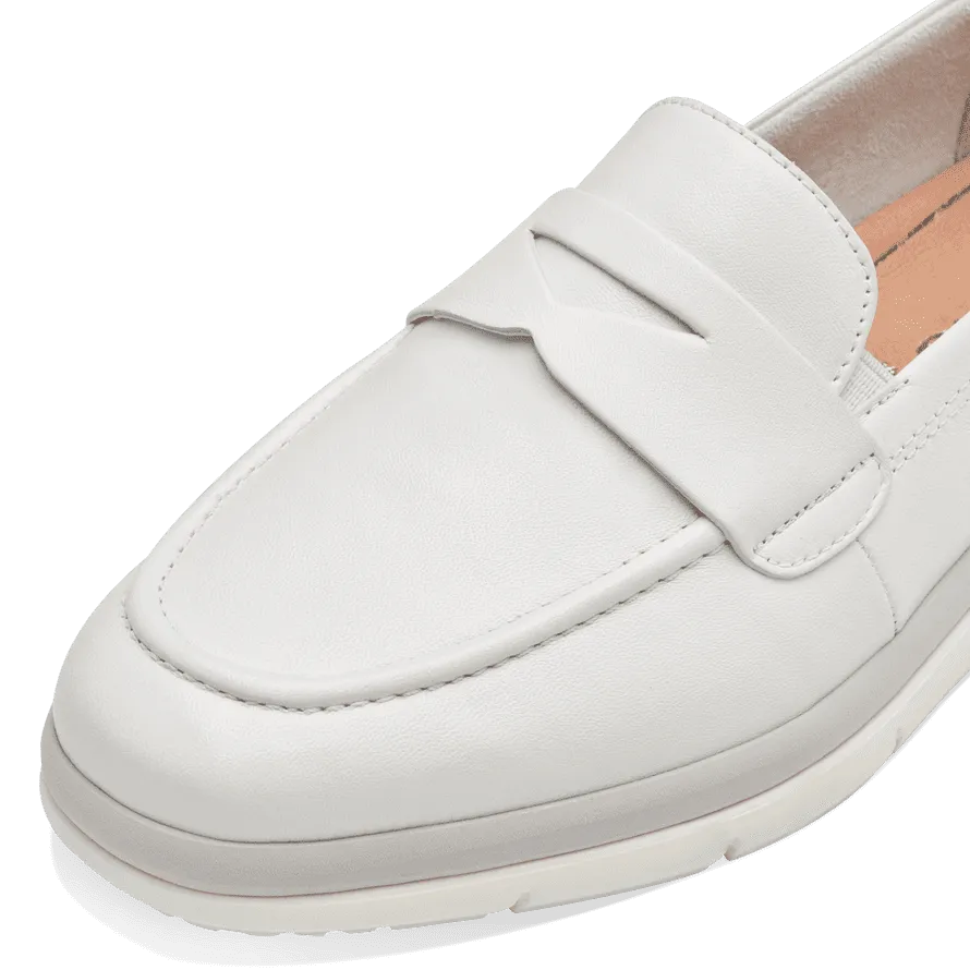 Tamaris White Leather Penny Loafers with Modern Off-White Sole