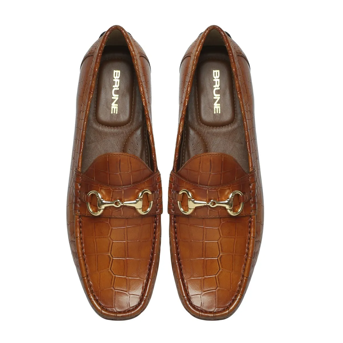 Tan Deep Cut Leather Loafer With Horse-bit Buckle