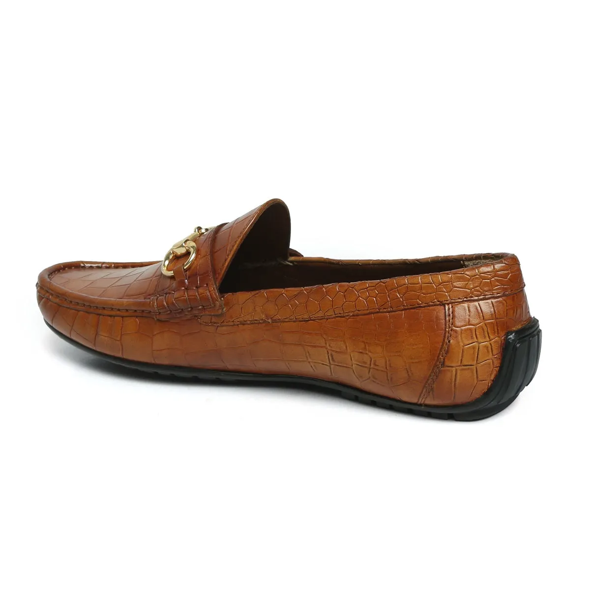 Tan Deep Cut Leather Loafer With Horse-bit Buckle