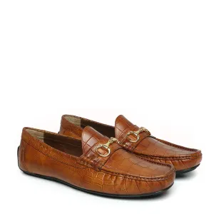 Tan Deep Cut Leather Loafer With Horse-bit Buckle