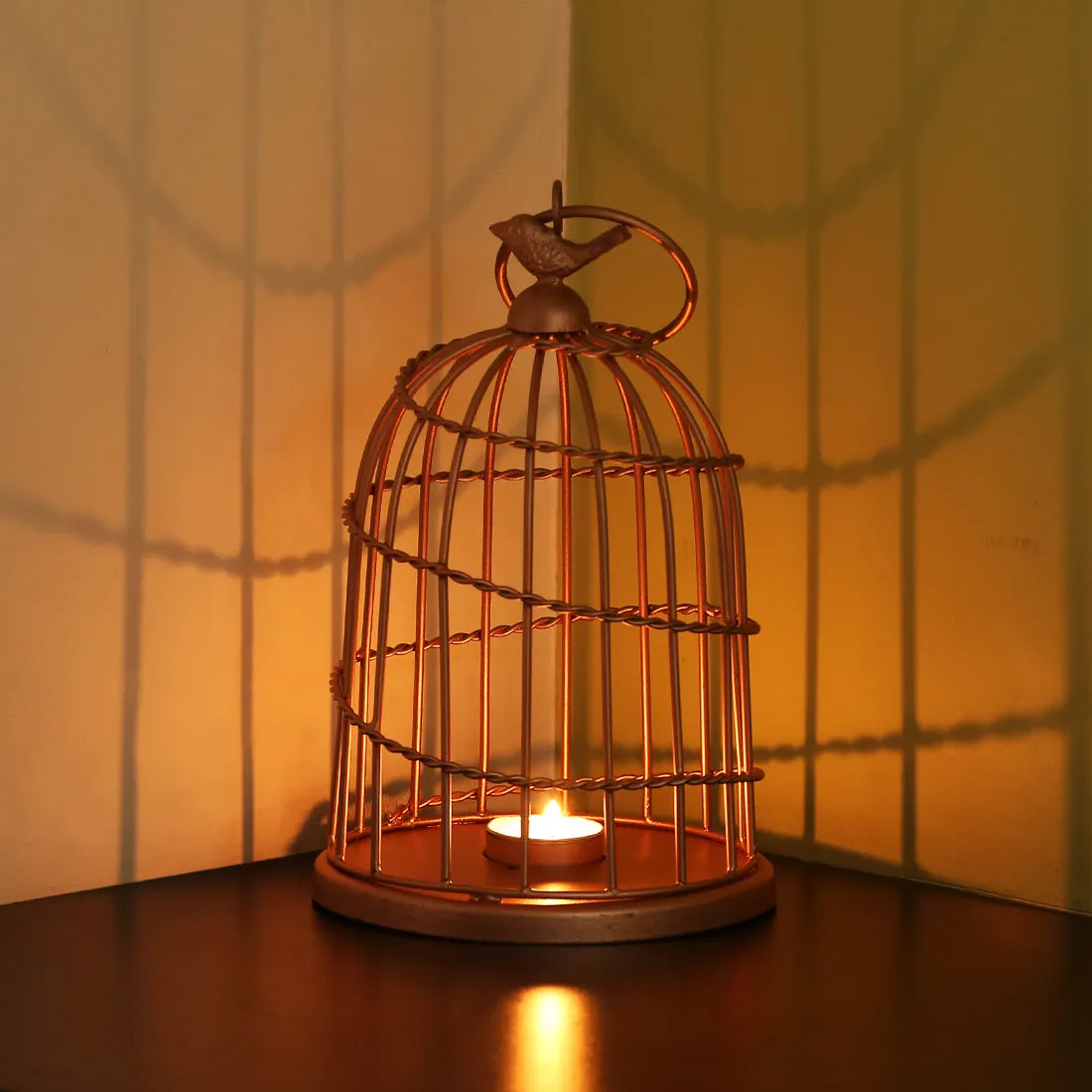 The Bird Wired Go-Round' Handwired Hanging & Table Tea-Light Holder In Iron (22.9 cm | Copper Finish)