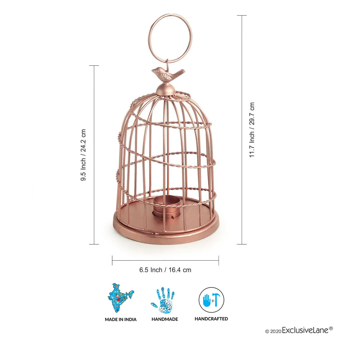 The Bird Wired Go-Round' Handwired Hanging & Table Tea-Light Holder In Iron (22.9 cm | Copper Finish)