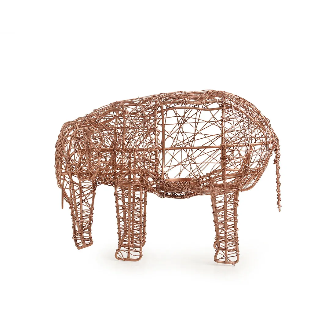 The Elephant Mesh' Handwoven Showpiece & Table Tea-Light Holder In Iron (22.9 cm | Copper Finish)