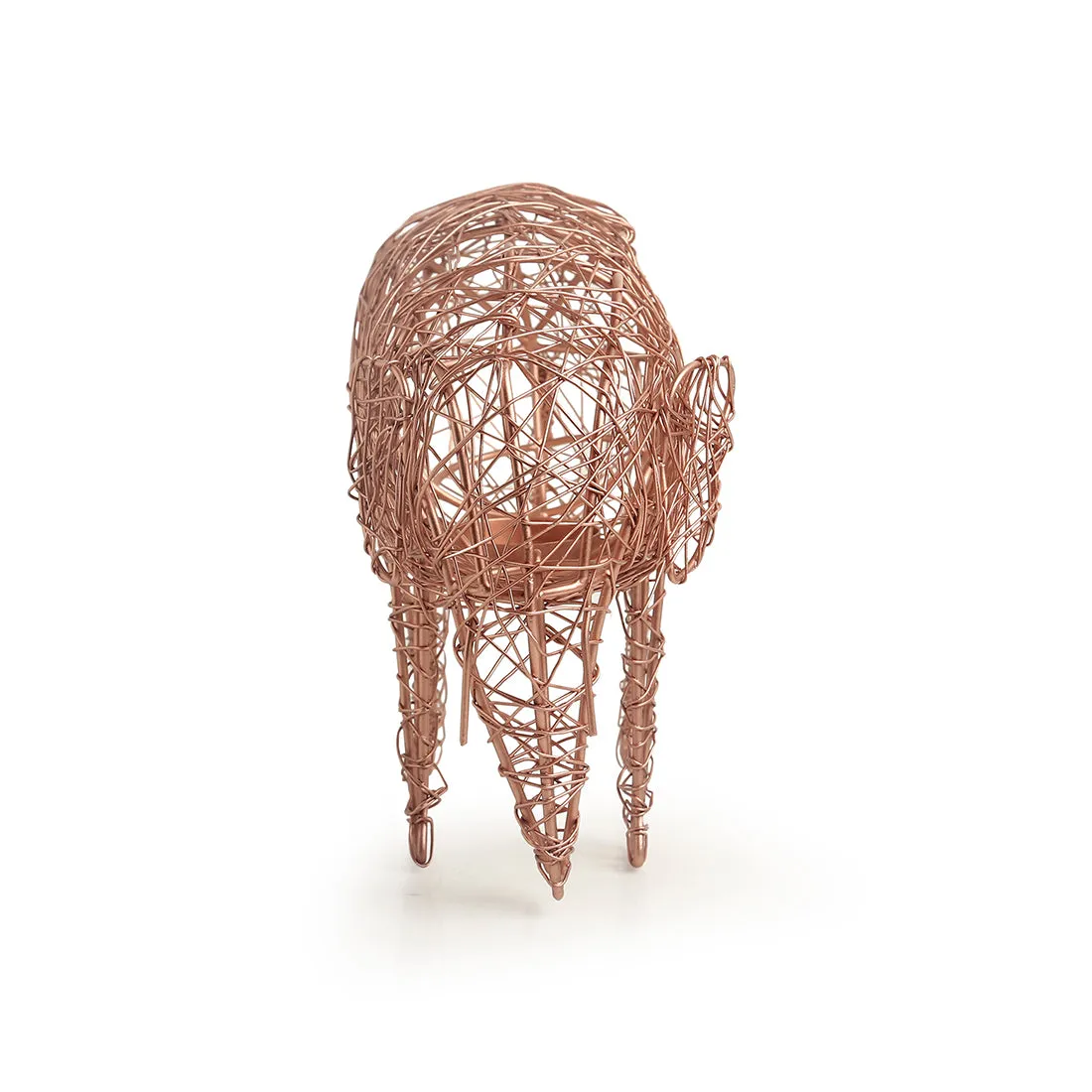 The Elephant Mesh' Handwoven Showpiece & Table Tea-Light Holder In Iron (22.9 cm | Copper Finish)