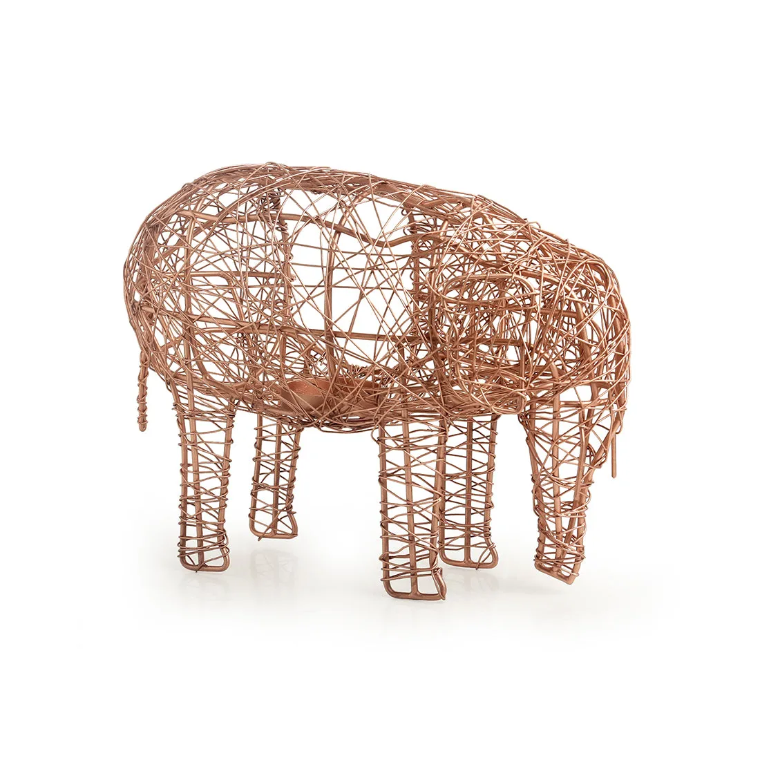 The Elephant Mesh' Handwoven Showpiece & Table Tea-Light Holder In Iron (22.9 cm | Copper Finish)