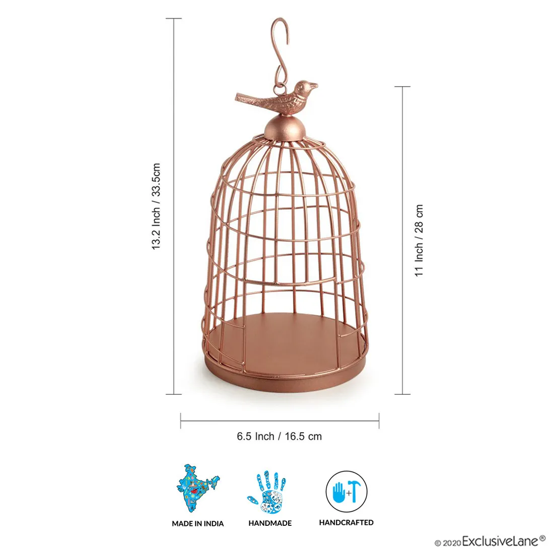 The Gleaming Bird' Handwired Hanging & Table Tea-Light Holder In Iron (27.9 cm | Copper Finish)