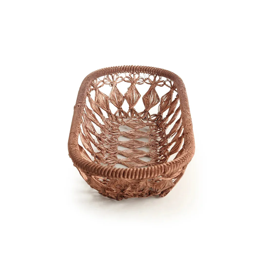 'The Knotted Mesh' Handwoven Fruit Basket In Iron (Copper Finish)