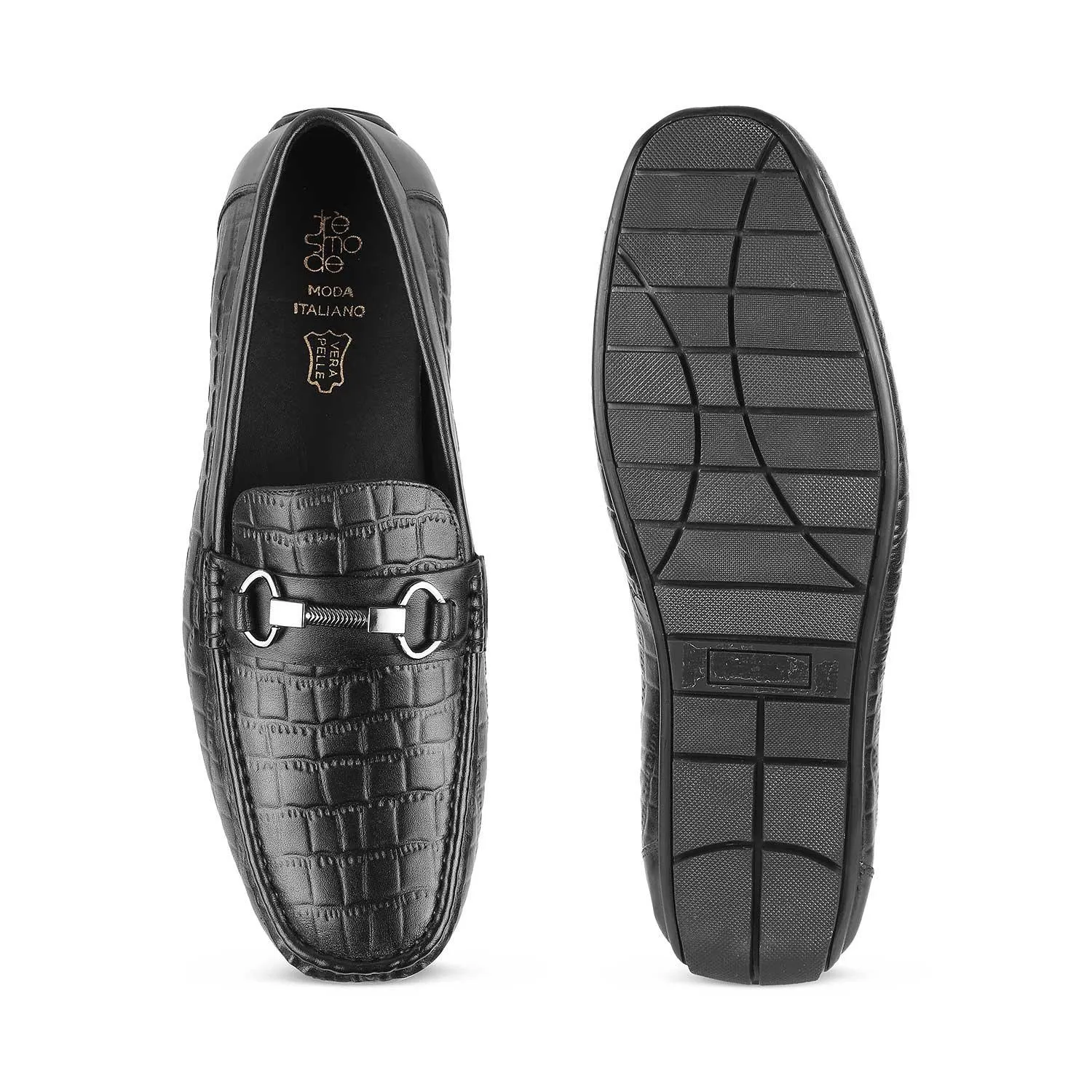 The Miluck Black Men's Textured Leather Driving Loafers Tresmode