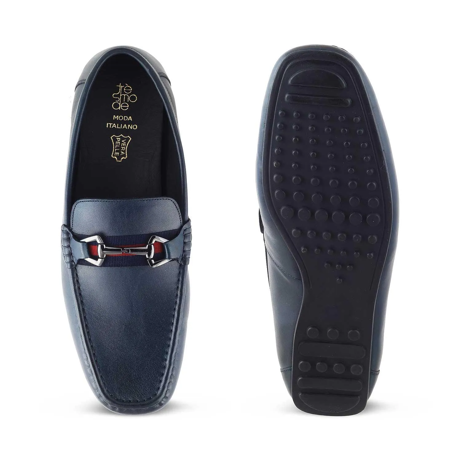 The Ondrive Blue Men's Leather Driving Loafers Tresmode