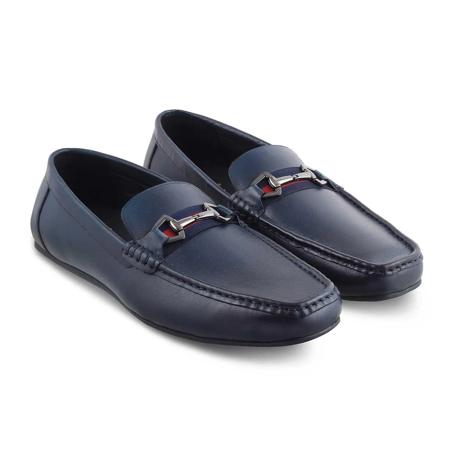 The Ondrive Blue Men's Leather Driving Loafers Tresmode