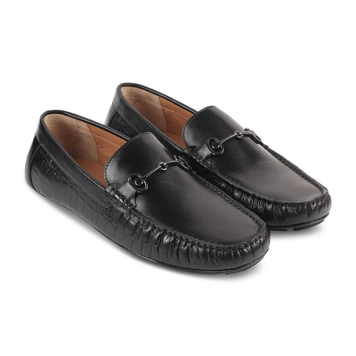 The Port Black Men's Leather Driving Loafers Tresmode