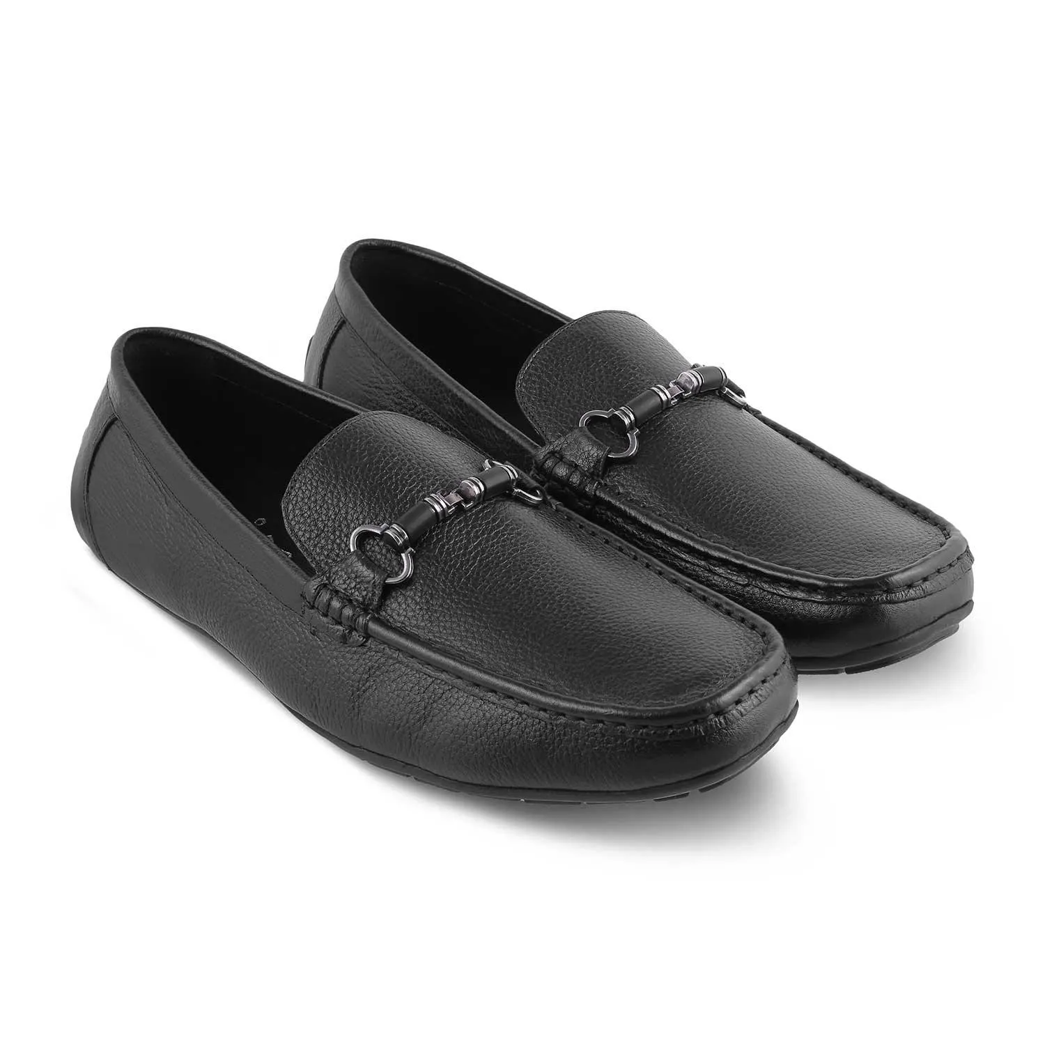 The Robuk Black Men's Leather Driving Loafers Tresmode