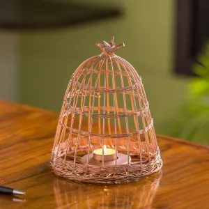 The Wired Conicals' Handwired Hanging & Table Tea-Light Holder In Iron (22.9 cm | Copper Finish)