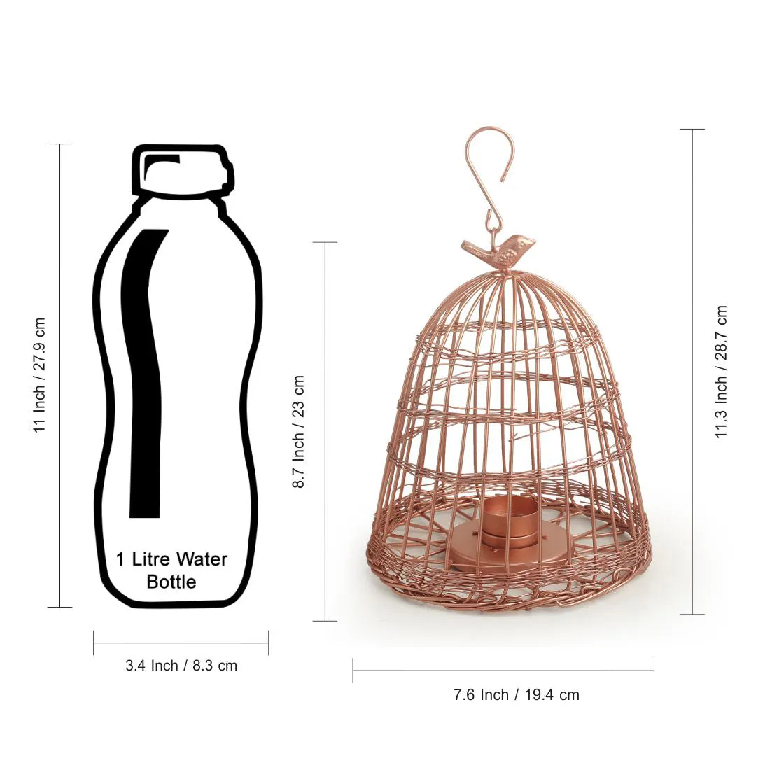 The Wired Conicals' Handwired Hanging & Table Tea-Light Holder In Iron (22.9 cm | Copper Finish)