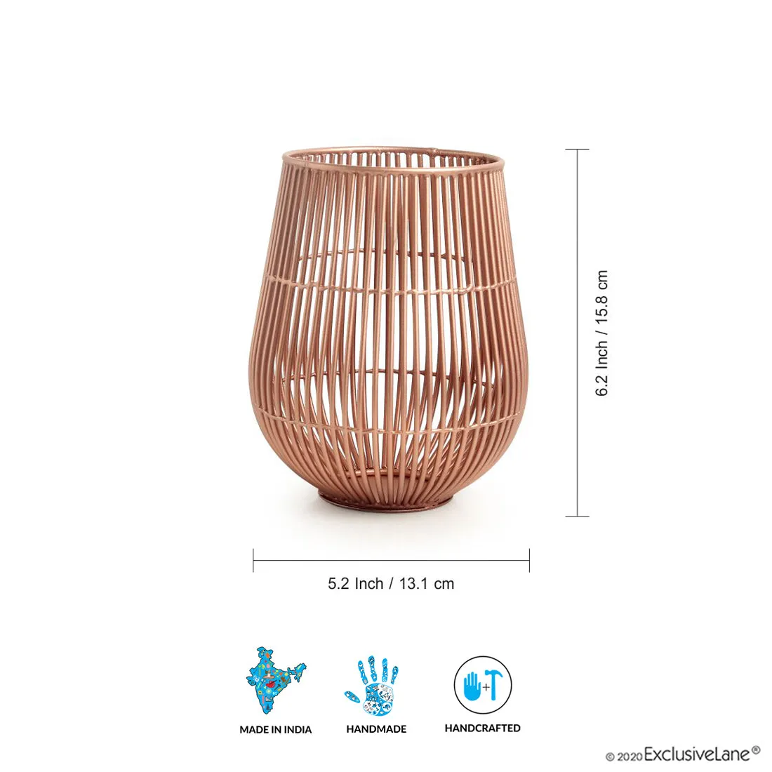 The Wired Tulip' Handwired Table Tea-Light Holder In Iron (15.2 cm | Copper Finish)