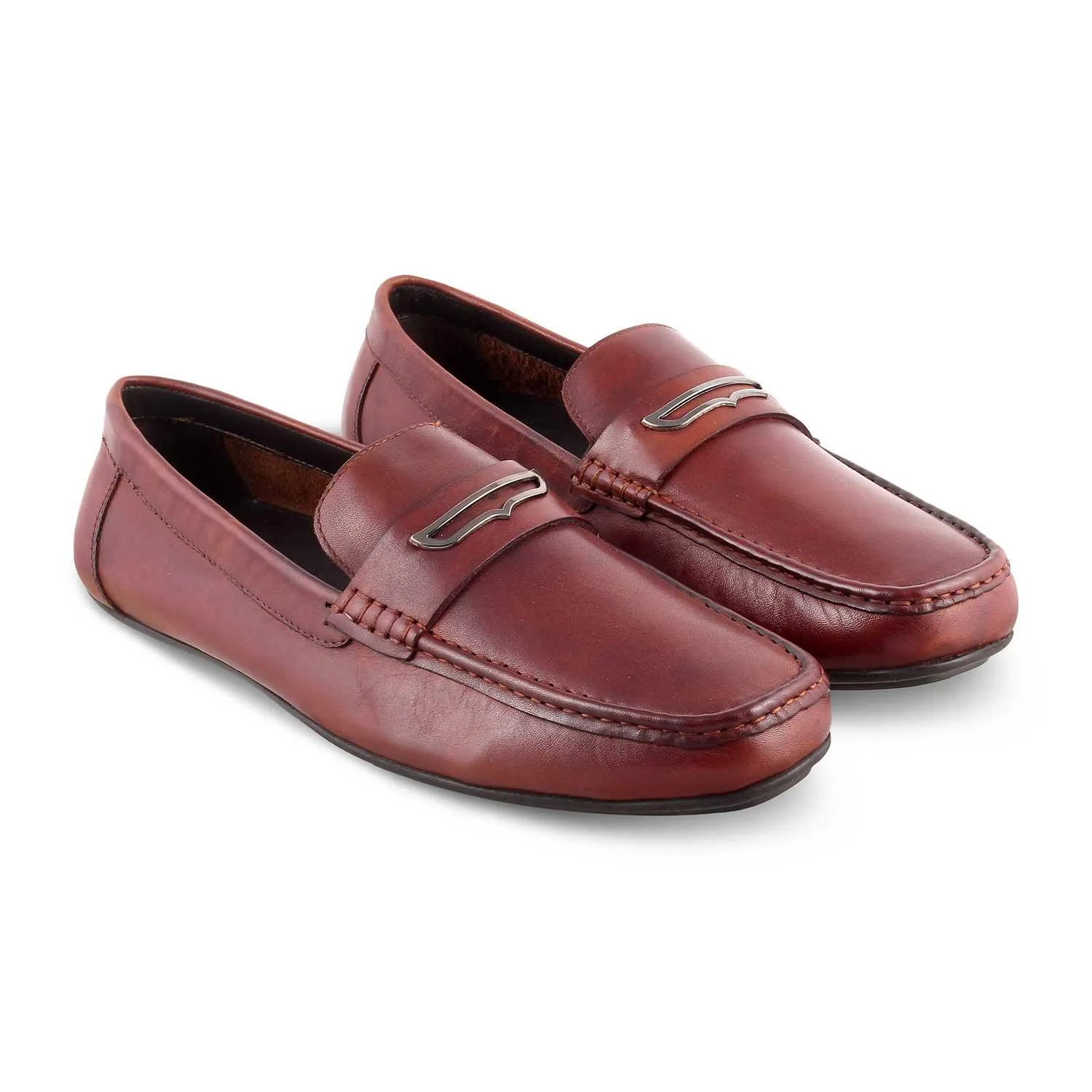 The Yodry Tan Men's Leather Driving Loafers Tresmode