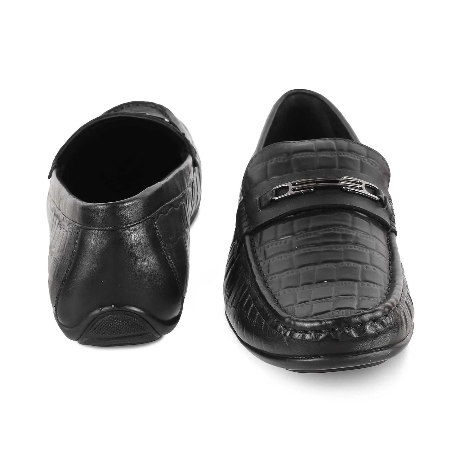 The York Black Men's Leather Driving Loafers Tresmode