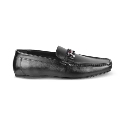 tresmode Bilbao Men's Loafers Leather Shoes Black, 10 UK / 44 EU - Round Toe TPR Sole Casual Footwear Penny Soft - Light Weight, Comfortable and Long Life