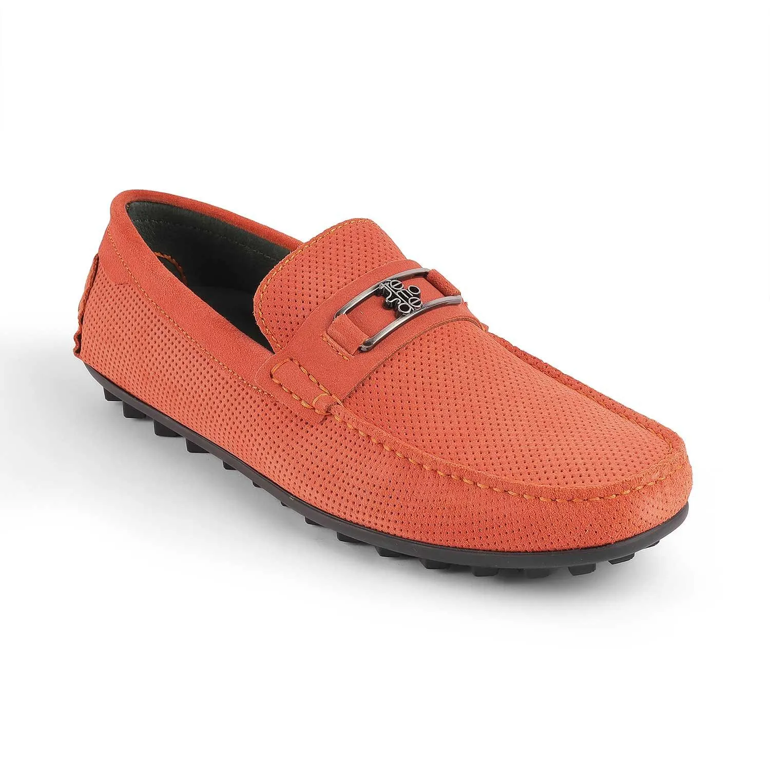 Tresmode Bren Orange Men's Suede Leather Driving Loafers