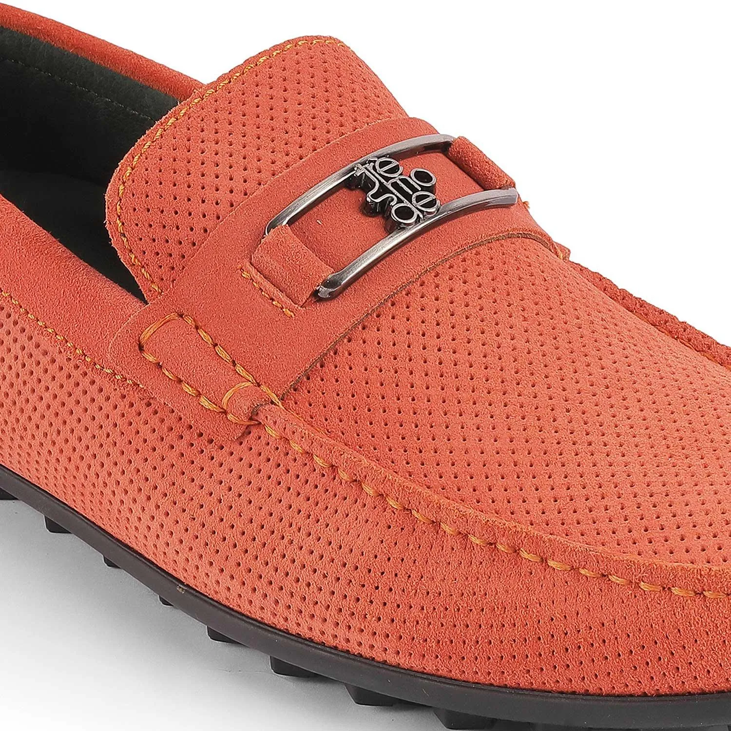 Tresmode Bren Orange Men's Suede Leather Driving Loafers