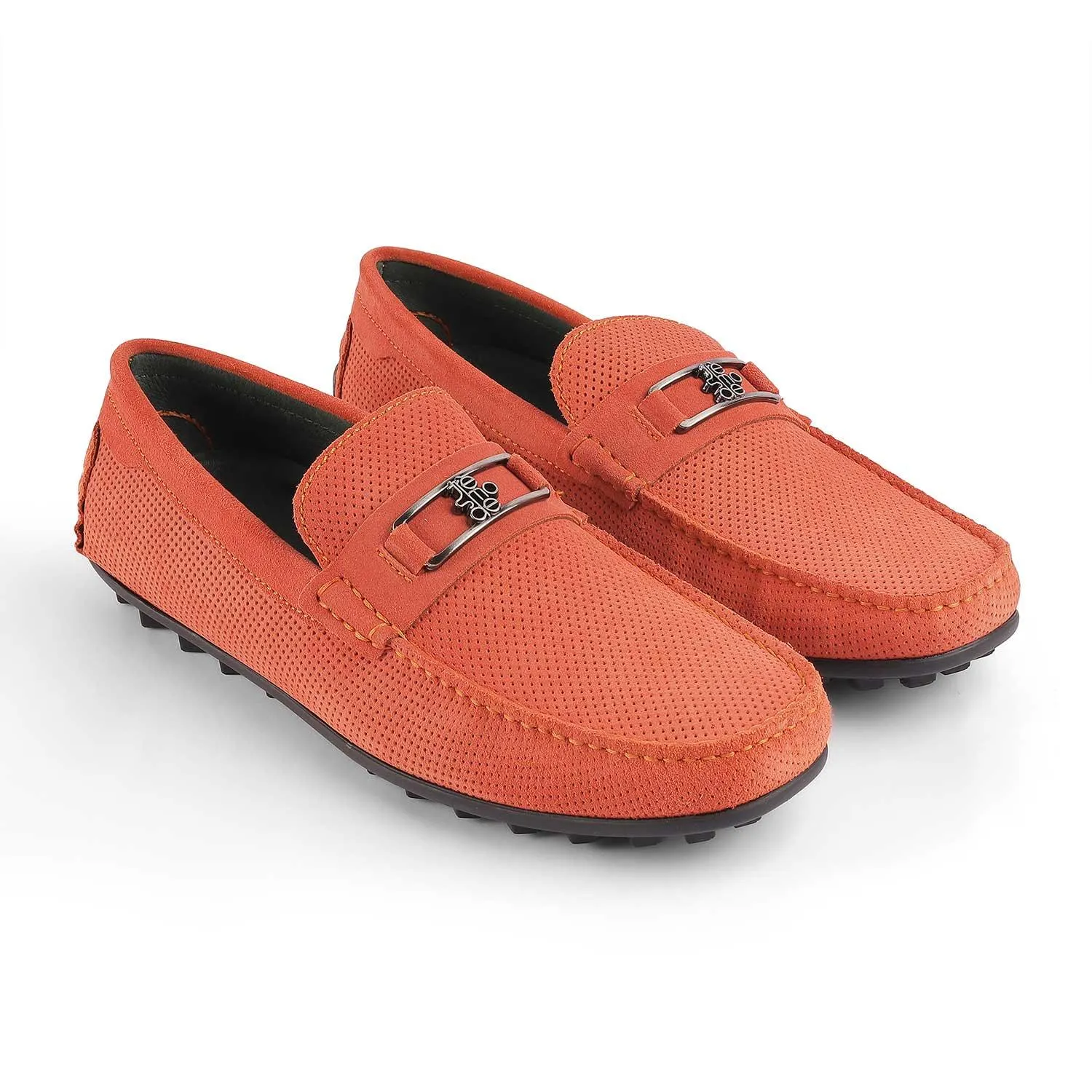 Tresmode Bren Orange Men's Suede Leather Driving Loafers