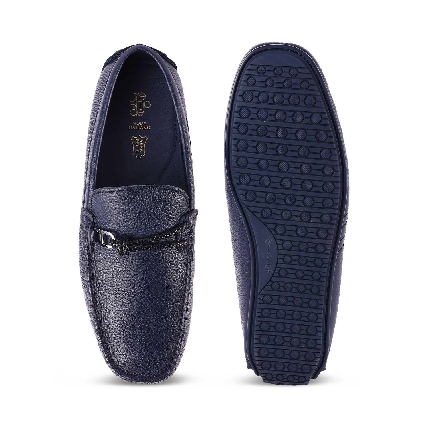 Tresmode Bristo Blue Men's Leather Driving Loafers