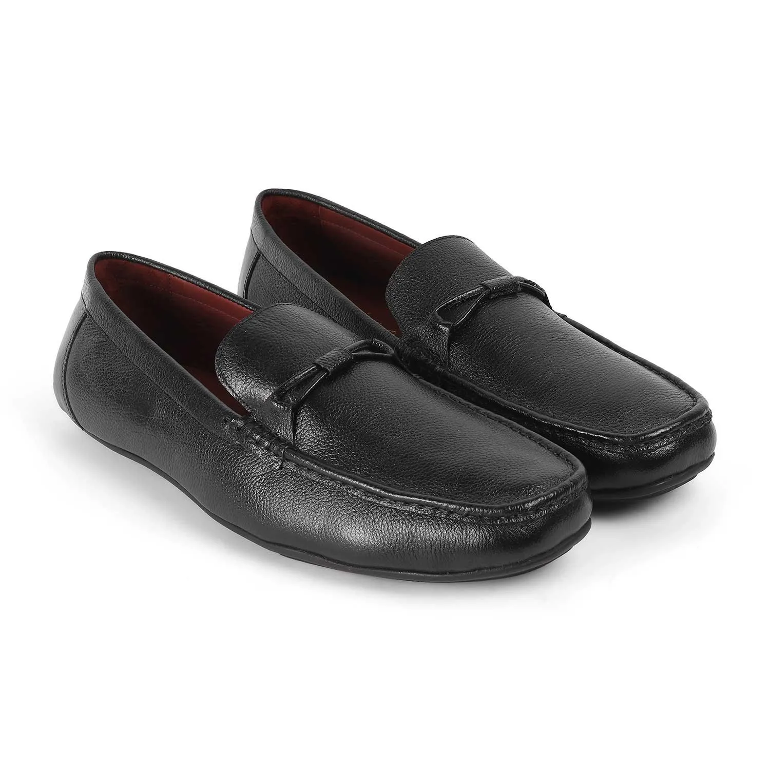 Tresmode Event Black Men's Leather Driving Loafers