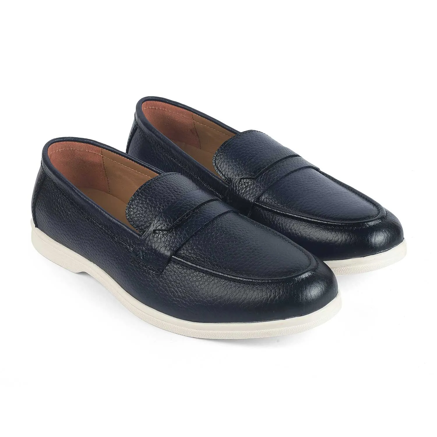 Tresmode Federer Blue Men's Penny Leather Driving Loafers