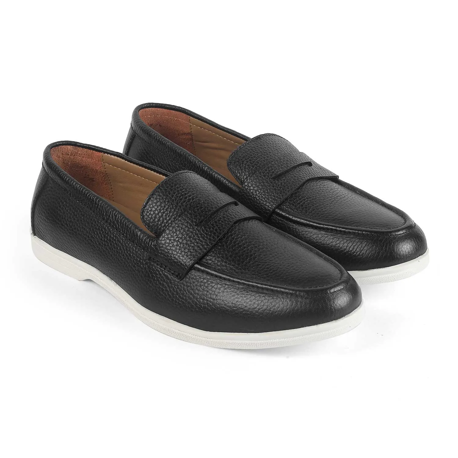 Tresmode Ferra Black Men's Leather Driving Penny Loafers