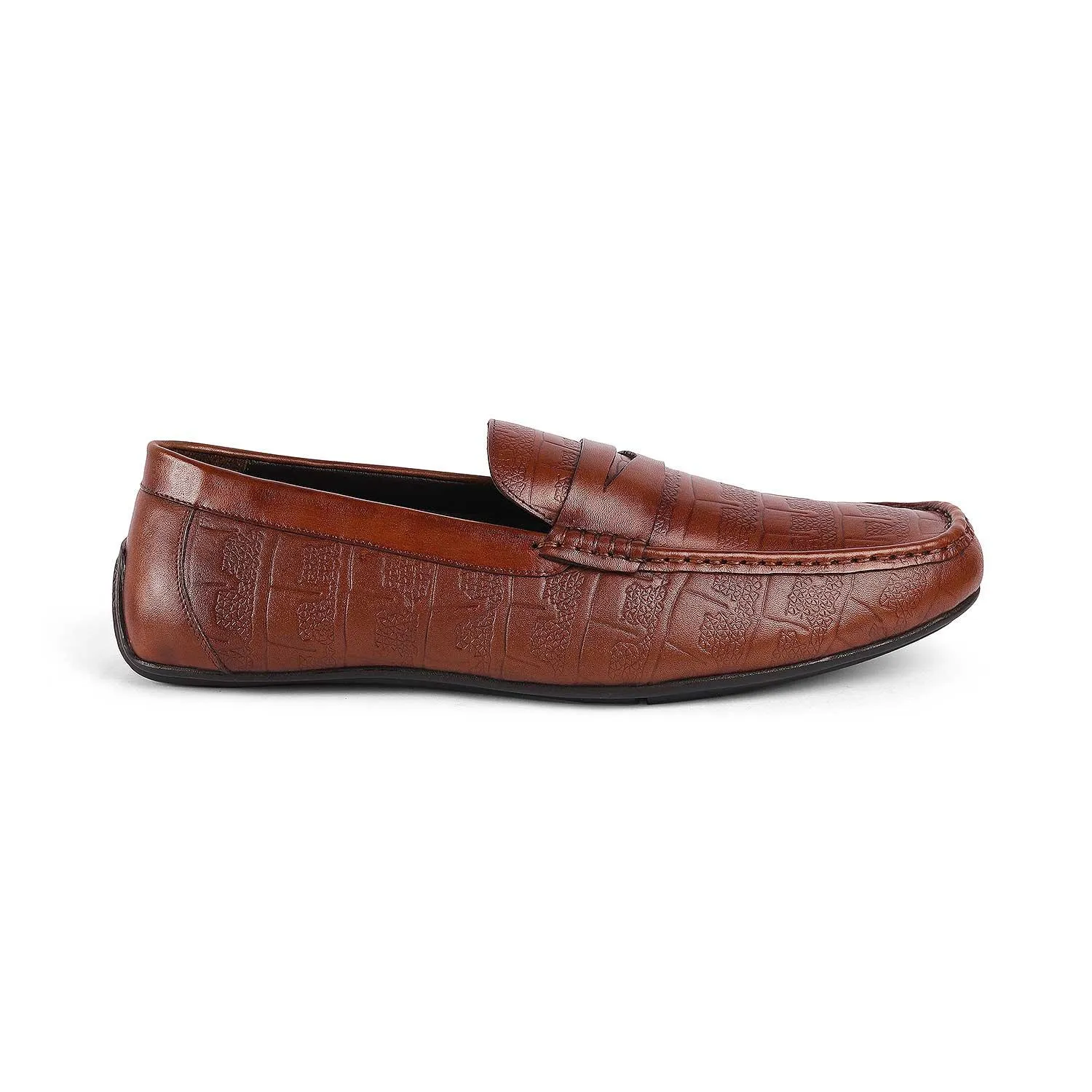 Tresmode Miland Tan Men's Leather Penny Driving Loafers