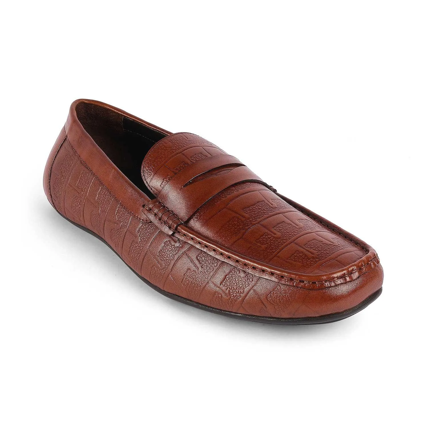 Tresmode Miland Tan Men's Leather Penny Driving Loafers