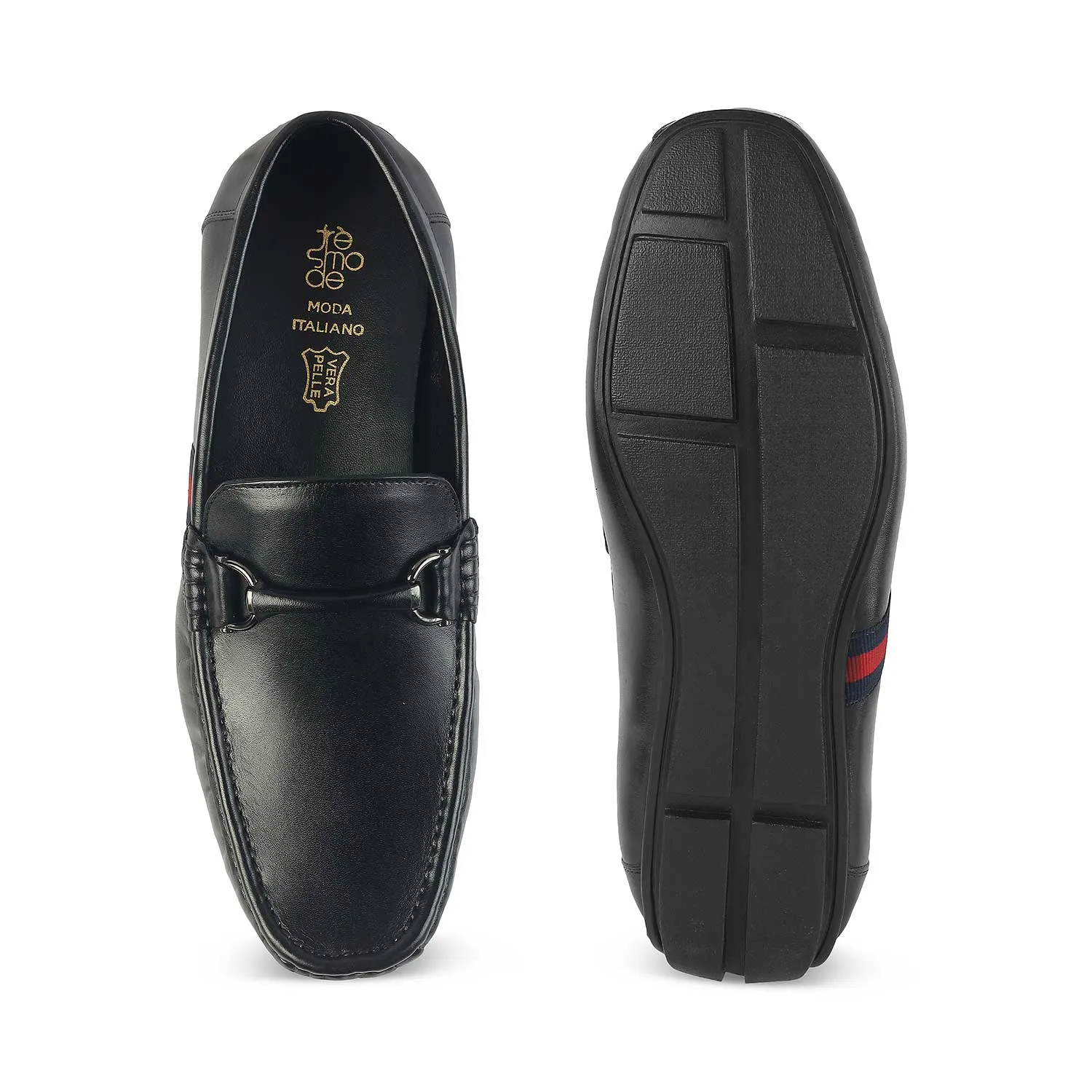 Tresmode Monoco Black Men's Leather Driving Loafers