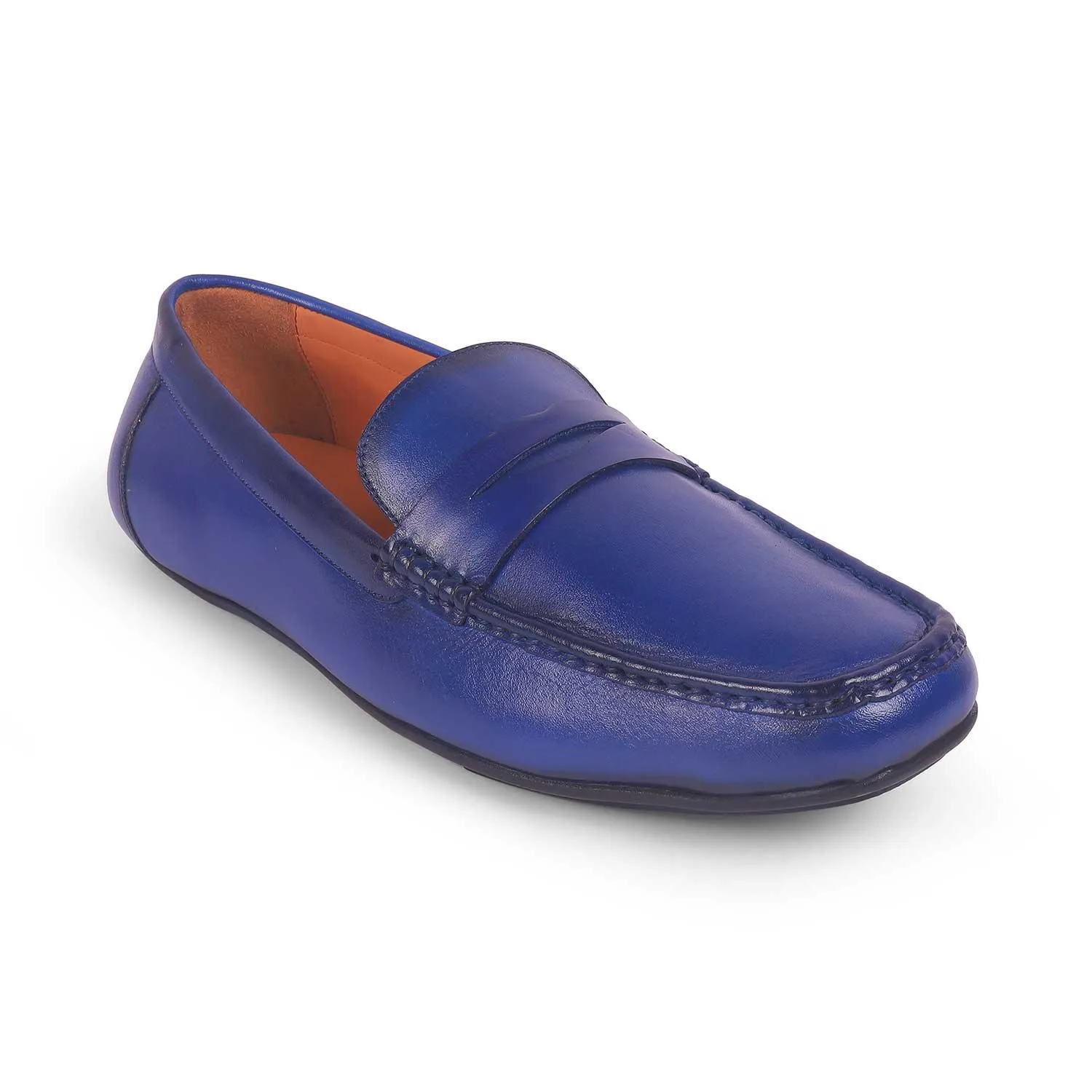 Tresmode Monto Blue Men's Leather Penny Driving Loafers