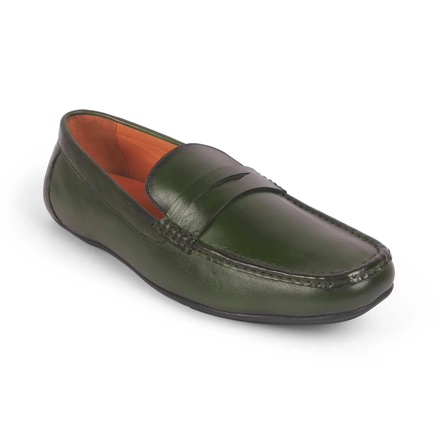 Tresmode Monto Green Men's Leather Penny Driving Loafers