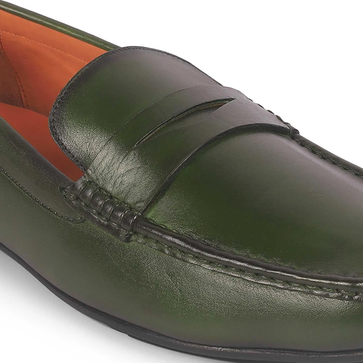 Tresmode Monto Green Men's Leather Penny Driving Loafers