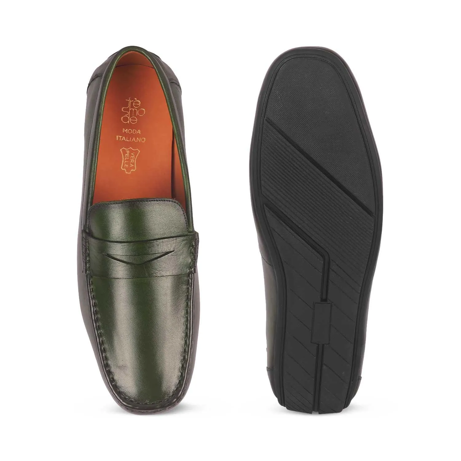 Tresmode Monto Green Men's Leather Penny Driving Loafers